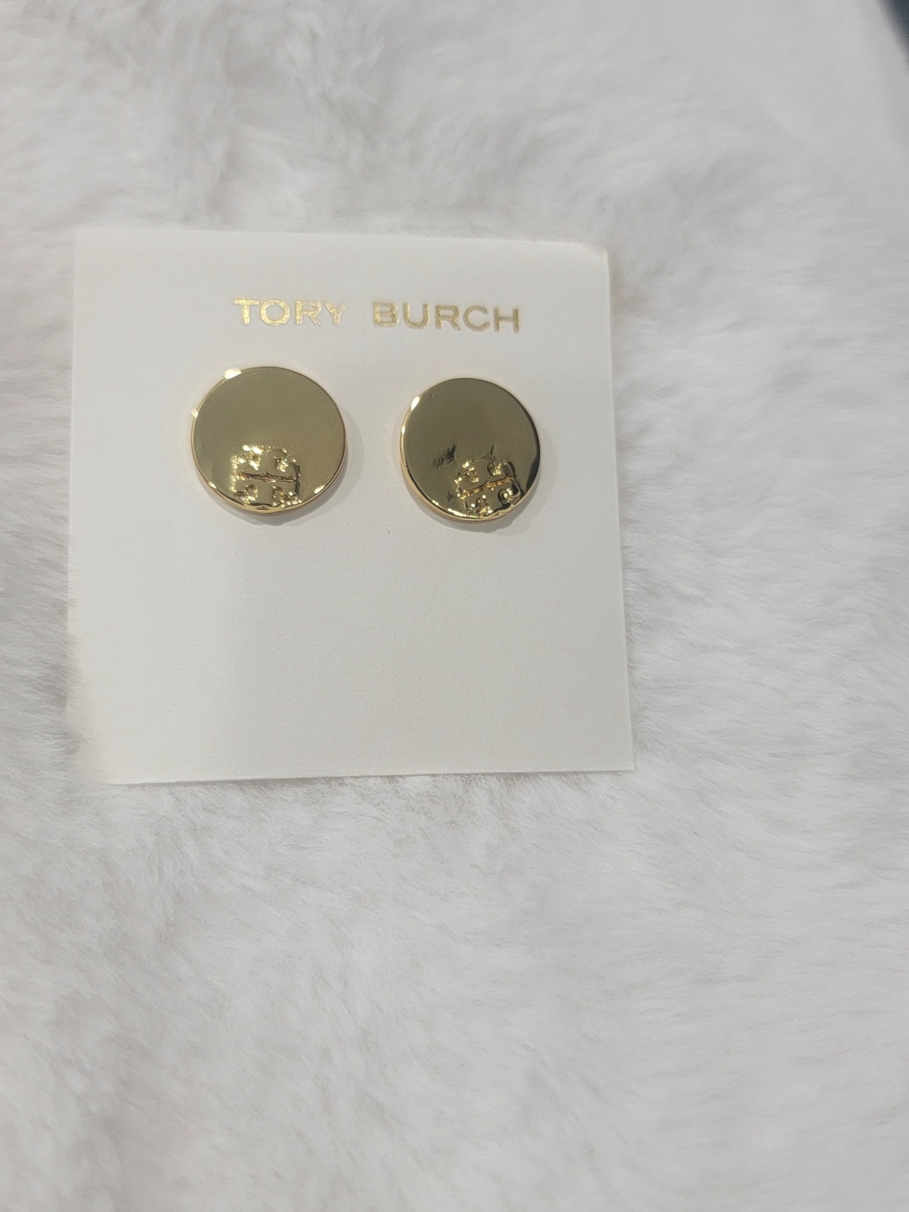 Tory Burch Gold Disc Logo Stud Earrings